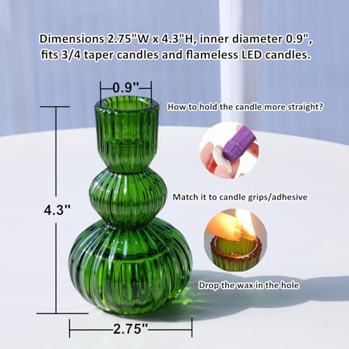 3pcs Green Taper Candle Holders (3 Count)