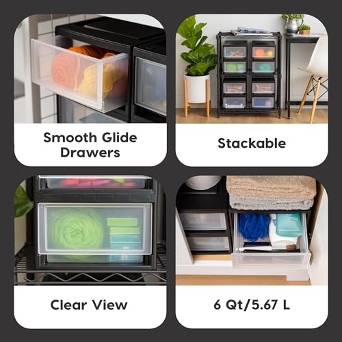 8-Pack, 6 Qt. Small Stacking Drawer Storage Organizer, Black (8 Count)