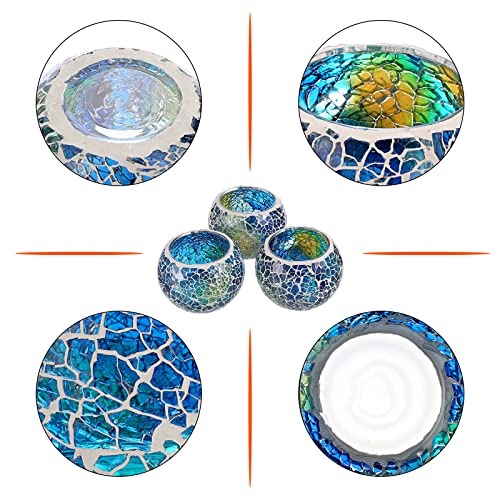 3PCS Mosaic Glass Tea Light Holders Round Bowl Votive Candle Holders