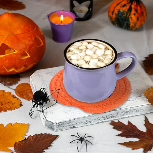 Halloween Pumpkin Cotton Coasters Colored Pumpkin Face Handmade Braided Drink Coasters Pink Purple Orange Absorbent Cup Mats for Trick or Treat Party Home Table Decor (4 Count)
