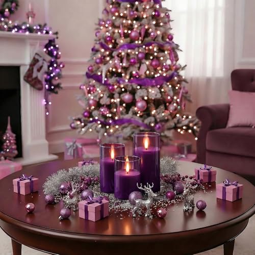 Purple Glass Flameless Candles (3 Count)