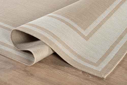 Outdoor Rug 6x9 Modern Bordered Area Rugs for Indoor and Outdoor Patio Deck Porch Garden Waterproof Weather Sun Resistant Washable Outside Carpet (54 Sq Ft)