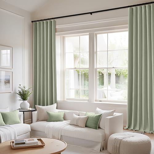 100% Blackout Back Tab Pleat Linen Curtains 50" Wx108 L (2 Count)