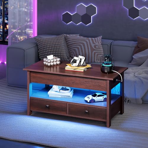 Lift Top Coffee Table with 2 Drawers Storage