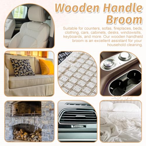 8 Pieces Hand Broom Brush Woooden Dust Brush Bulk Bench Brushes with Long Wood Handle Soft Bristle Whisk Broom Hand Held for Counter Bed Sofa Bench Car Fireplace Clothes Household Cleaning (8 Count)