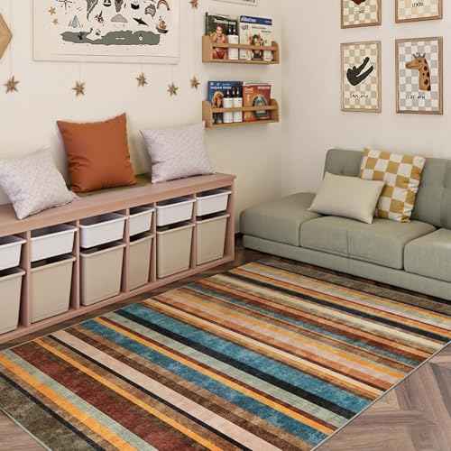 5x7 Area Rug Modern Striped Rug Washable Living Room Rug (35 Sq Ft)