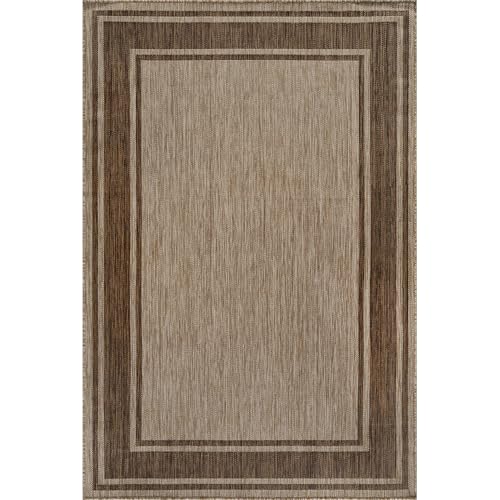 Outdoor Rug 8x10 Modern Bordered Area Rugs for Indoor and Outdoor Patio Deck Porch Garden Waterproof Weather Sun Resistant Washable Outside Carpet (80 Sq Ft)