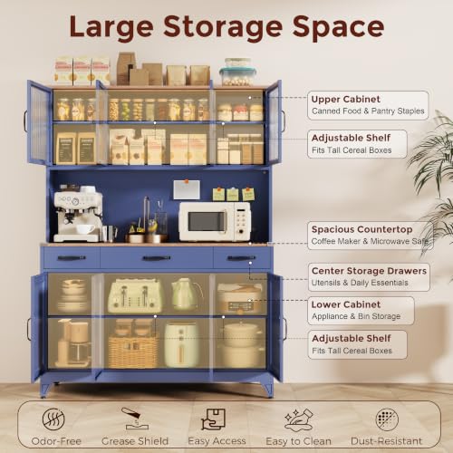 74.8" Tall Metal Pantry Cabinet with Charging Station & LED Light