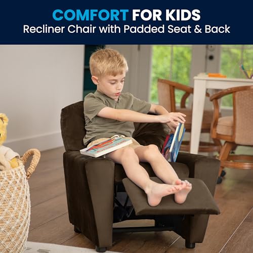 Chandler Microfiber Kids Recliner with Cup Holder and Safety Recline