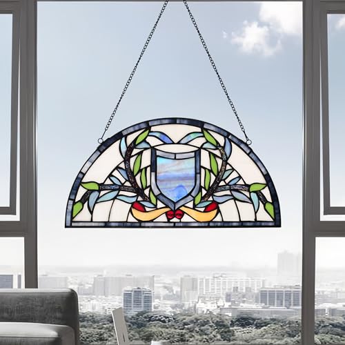 Half Moon Stained Glass Window Hanging Tiffany Style 16" x 8" Half