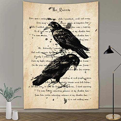 Raven Tapestry Wall Decor Vintage Poe Gothic Rustic Home Room Raven Wall Hanging 40x60inch for Living Room Bedroom Dormitory Office