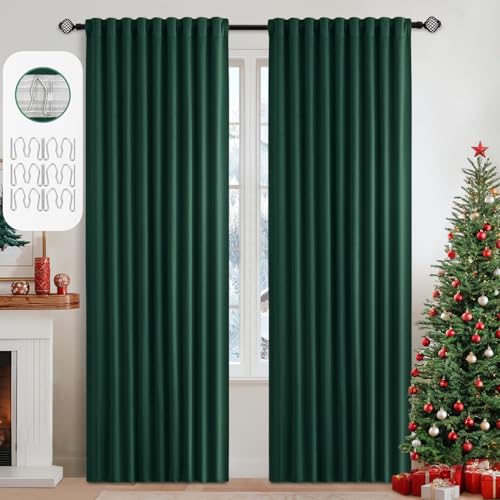 Christmas Hunter Green Back Tab Blackout Curtains 52"x90" 2 Panels (2 Count)