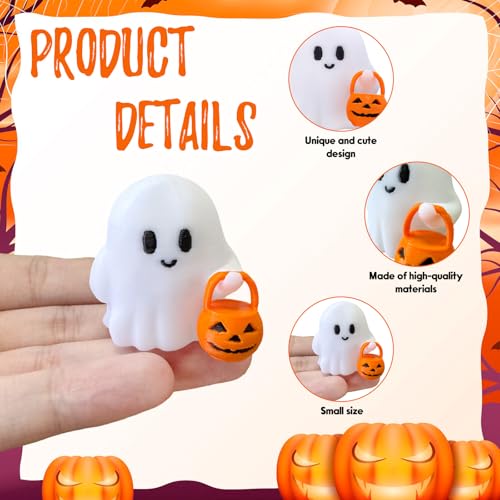 Halloween Ghost Figurines 3D Printing Halloween Table Decorations Cartoon White Spooky Carrying Pumpkin Statue Small Mini Little Ghost Figurine Holiday Table Centerpieces for Home Tabletop Decor