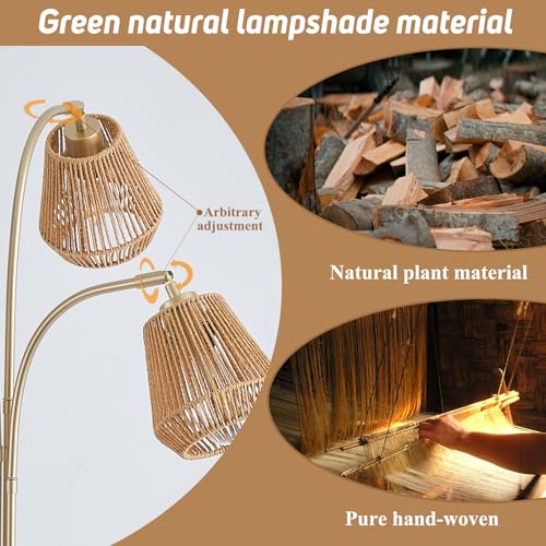 Gold Rattan Floor Lamp for Living Room (3 Count)
