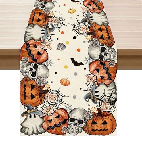 Halloween Skeleton Ghost Table Runner for Table Decoration 13x90 Inch
