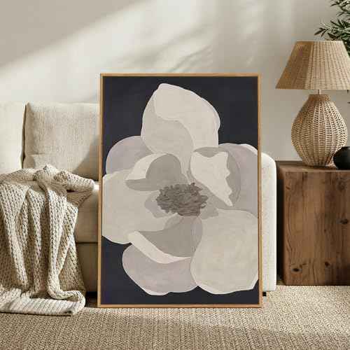 Large Framed Neutral Black and White Floral Wall Art