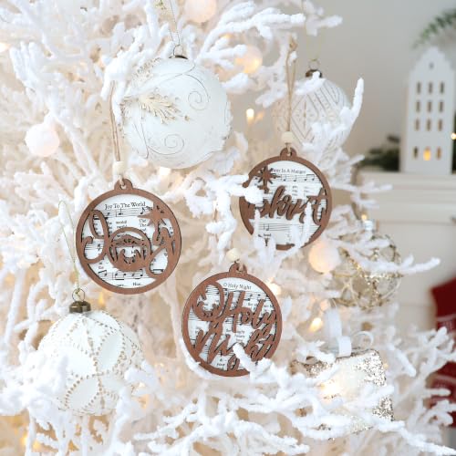 18 Pieces Wooden Sheet Music Nativity Christmas Ornaments Set (18 Count)