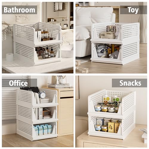 5 Pack Stackable Plastic Storage Basket Closet Organizer Bin Foldable Clothes Organizer Storage Drawer Shelf Container for Living Room Bathroom Kitchen Office Laundry Room 5L (5 Count)