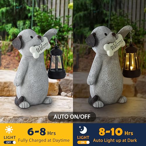 Solar Dog Garden Statue with Lantern Light