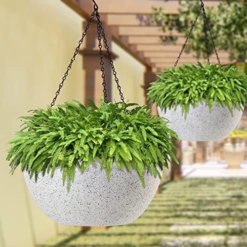 13 inch 2Pack Large Hanging Planters for Outdoor Indoor Plants with Drainage Holes and Chain (2 Count)