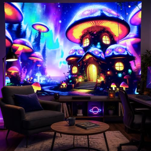 Blacklight Tapestry Enchanted Forest UV Backdrop 78 x 59 Inch