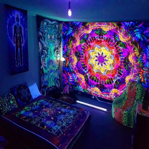 Blacklight Mandala Tapestry for Bedroom