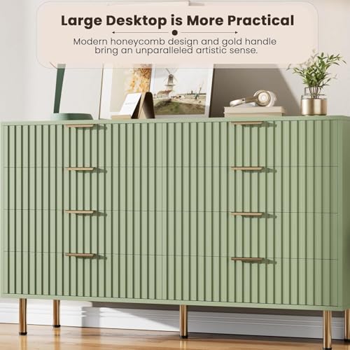 55" Fluted Green 8 Drawer Dresser for Bedroom with Deep Drawers