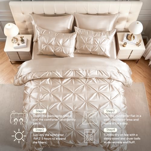 Satin Full Size Comforter Set Beige