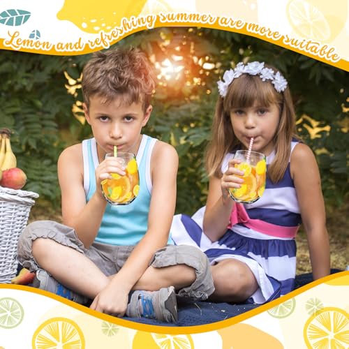 2 Pack Lemon Stemless Wine Glasses 17oz Lemon Drinking Glasses Clear Stemless Wine Tumbler Unique Gift for Wedding (2 Count)