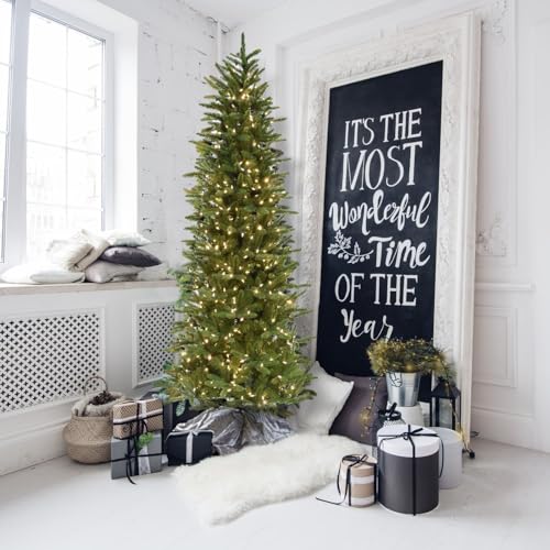6.5 Ft. Carmel Pine Slim Artificial Christmas Tree with Warm White LED Lights and Stand