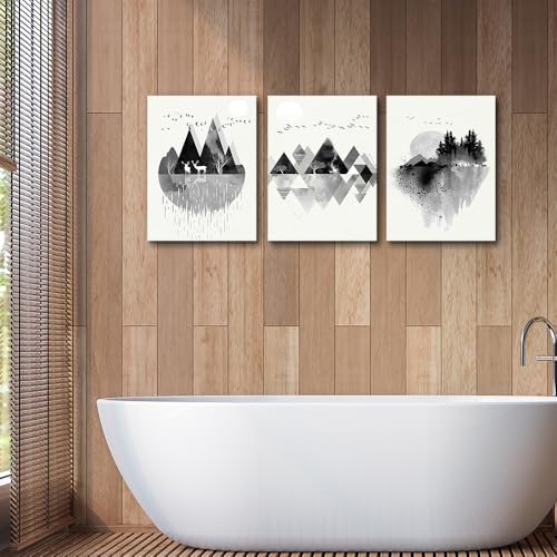 Canvas Wall Art For Living Room Wall Decor For Bedroom Office Decoration Black And White Abstract Wall Painting Geometry Mountain Prints Wall Pictures Artworks Room Home Decor 3 Piece (3 Count)