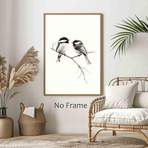 Bird Sketch Wall Art Minimalist Animal Print Vintage Bird Prints Pencil Drawing Wall Art Minimalist Birds Canvas Animal Sketch Prints Black And White Birds Picture Neutral Room Decor 16x24inch No Frame