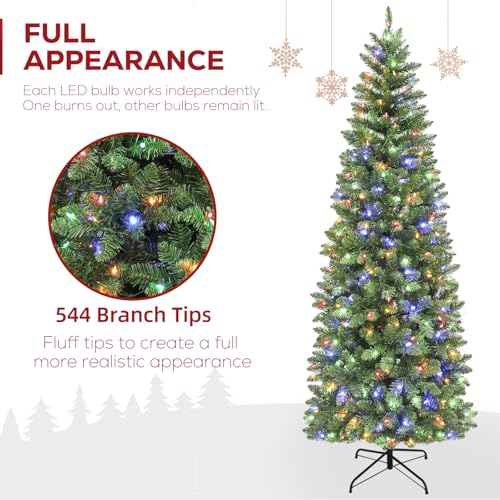 6ft Prelit Pencil Slim Christmas Tree with 200 Color Changing LED Lights