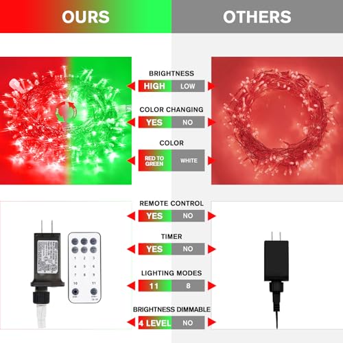 100 LED Red & Green Christmas Lights Plug in (33 Foot)