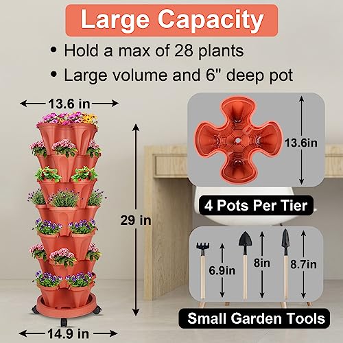 Stackable Planters 7 Tier Vertical Garden Planting Tower Planters Strawberry (2 Count)
