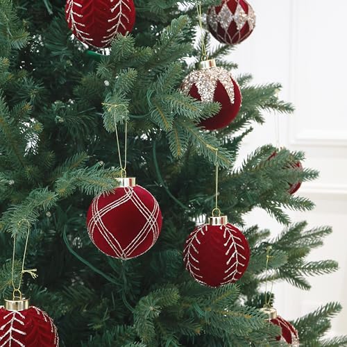 3.15IN Velvet Christmas Ornaments with Glitter (12 Count)