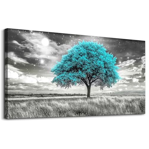 Blue Tree Wall Artist Decorated Painting Full Of Stars Black And White Oil Painting Modern Print Canvas Aesthetics Living Room Decoration Bedroom Bathroom Office Wall Decoration 24 X 48 In
