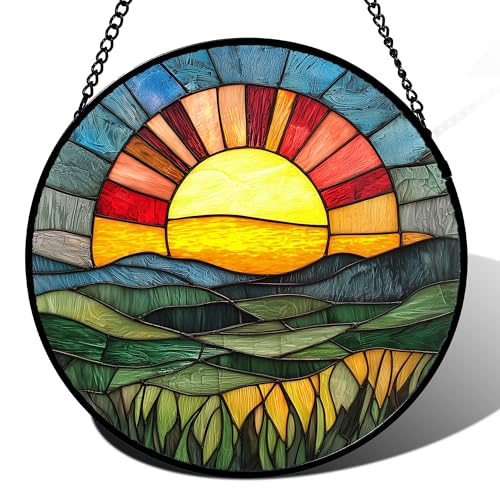 Sunset Gradient Stained Glass Window Hanging Suncatche Gift for Women 15"