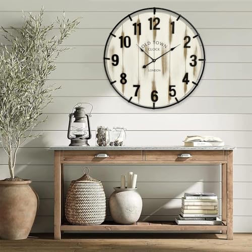 Farmhouse White 30 Inch Wooden Large Wall Clock