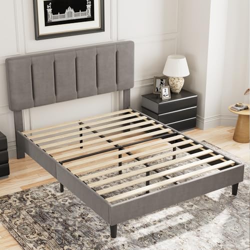 Queen Size Bed Frame with Upholstered Headboard
