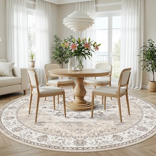 Washable 8ft Round Area Rug (64 Sq Ft)
