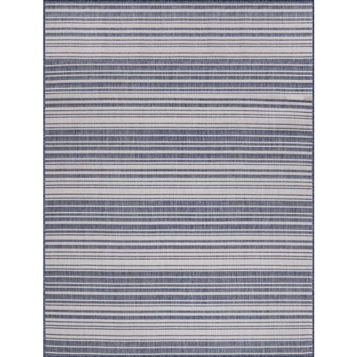 Stripe Outdoor Rug 10x14 Washable Outside Carpet for Indoor Patio Porch Waterproof Easy Cleaning Non Shedding Area Rugs Blue 10 x 14 (140 Sq Ft)