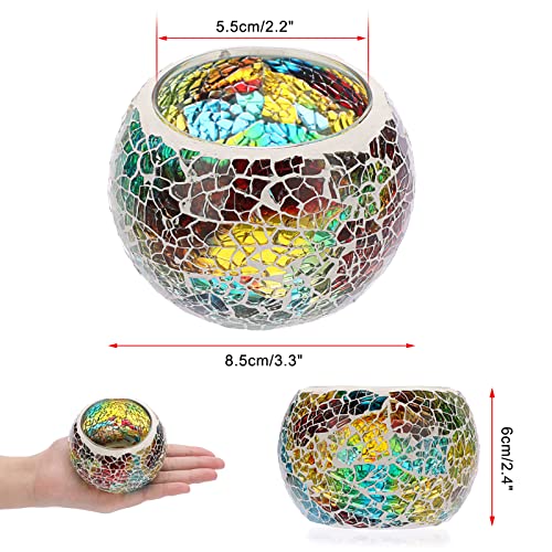 3PCS Mosaic Glass Tea Light Holders Round Bowl Votive Candle Holders