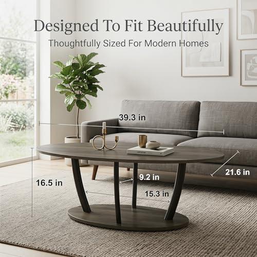 Rustic Small Oval Coffee Table for Living Room
