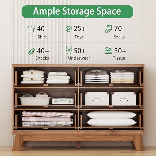 Fluted Dresser for Bedroom with 6 Drawers
