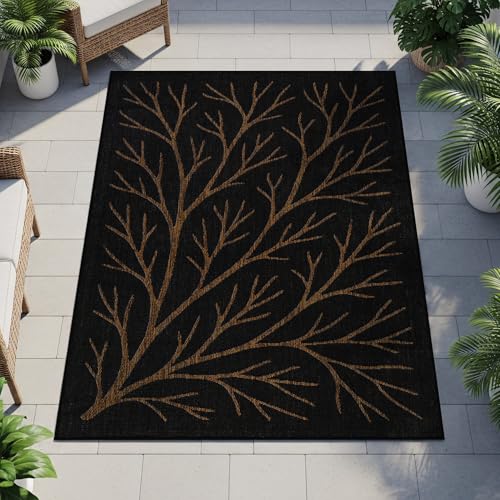 Washable Indoor Outdoor Rug 8x10 Modern Area Rugs Branch Pattern Non Shedding Waterproof Easy Clean Patio Deck Porch Living Room Bedroom Garden RV (80 Sq Ft)