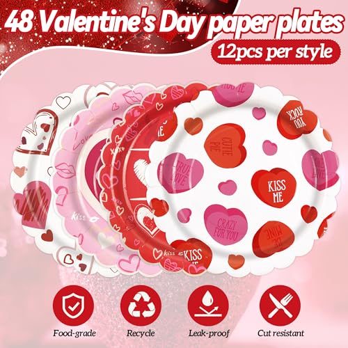 48PCS Happy Valentine's Day 7inch Paper Plates (48 Count)