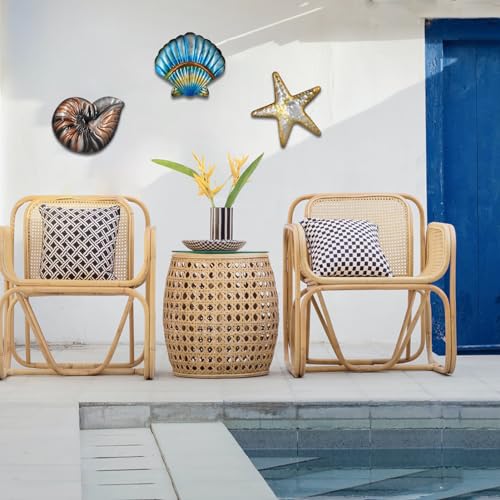 Metal Ocean Wall Sculptures Outdoor Metal Sea Star Conch Wall Art Decor Pool Garden Patio Bathroom Yard Farmhouse Fence Deck (3 Count)