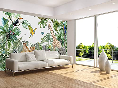 Safari Wallpaper for Children with Animals Jungle Wall Mural Watercolor Animals Nursery Wallpaper Kids Room Decor (120.75 Sq Ft)