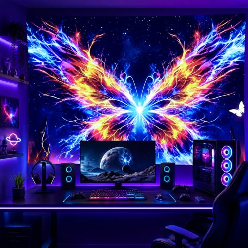 Blacklight Tapestry Butterfly Starry UV Backdrop 78 x 59 Inch